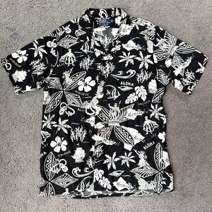 Vintage Polo by Ralph Lauren Black & White Aloha Camp Shirt - Sz L - Like New